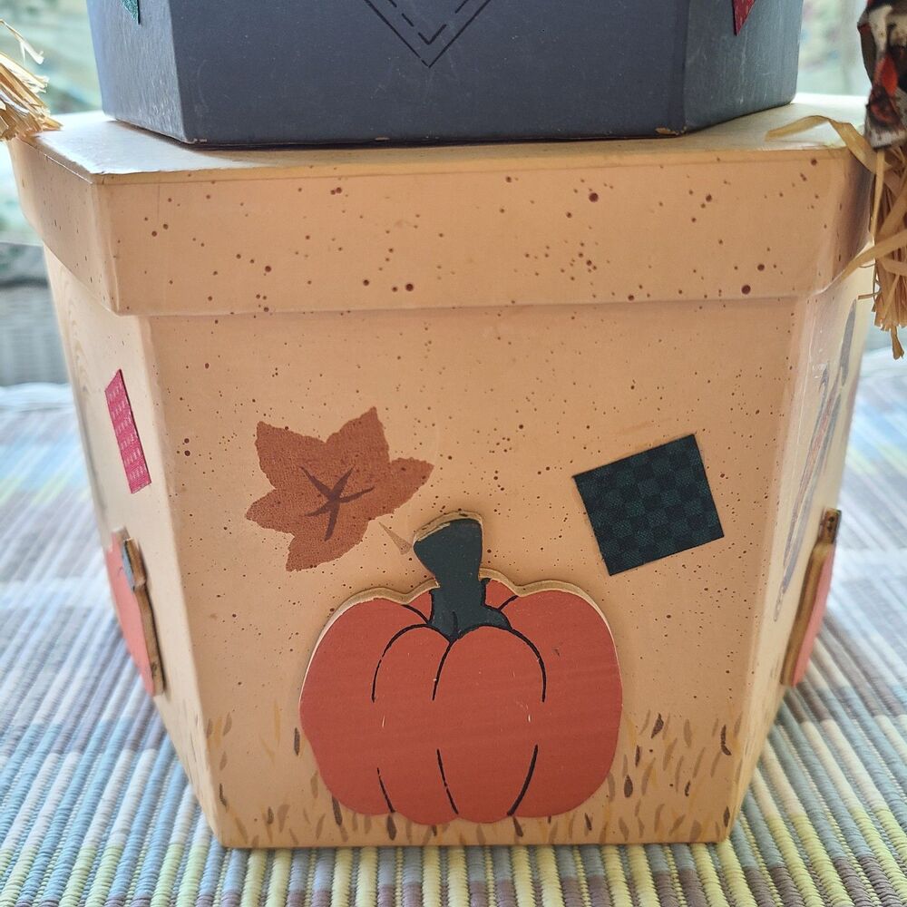 Scarecrow Harvest Tower Stacking Boxes Fall Autumn Decoration Gift Box Tower - Picture 5 of 9